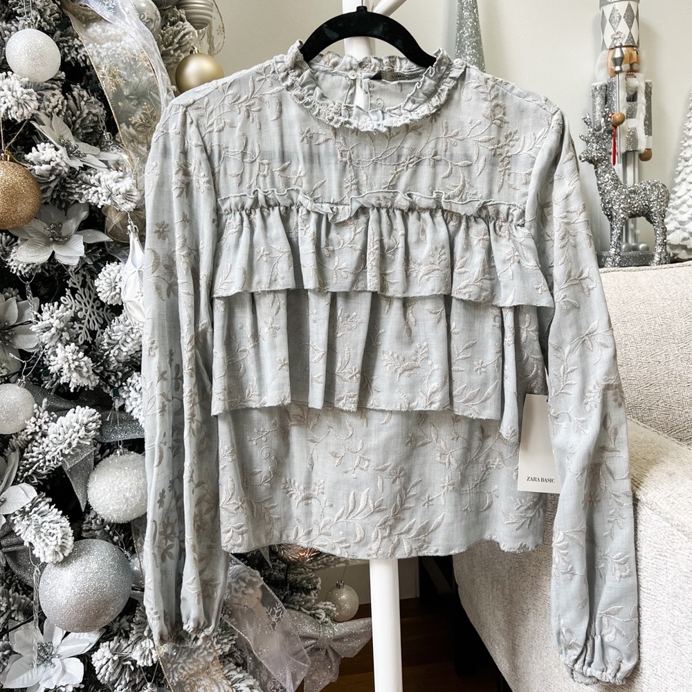 Zara embroidered ruffle top
